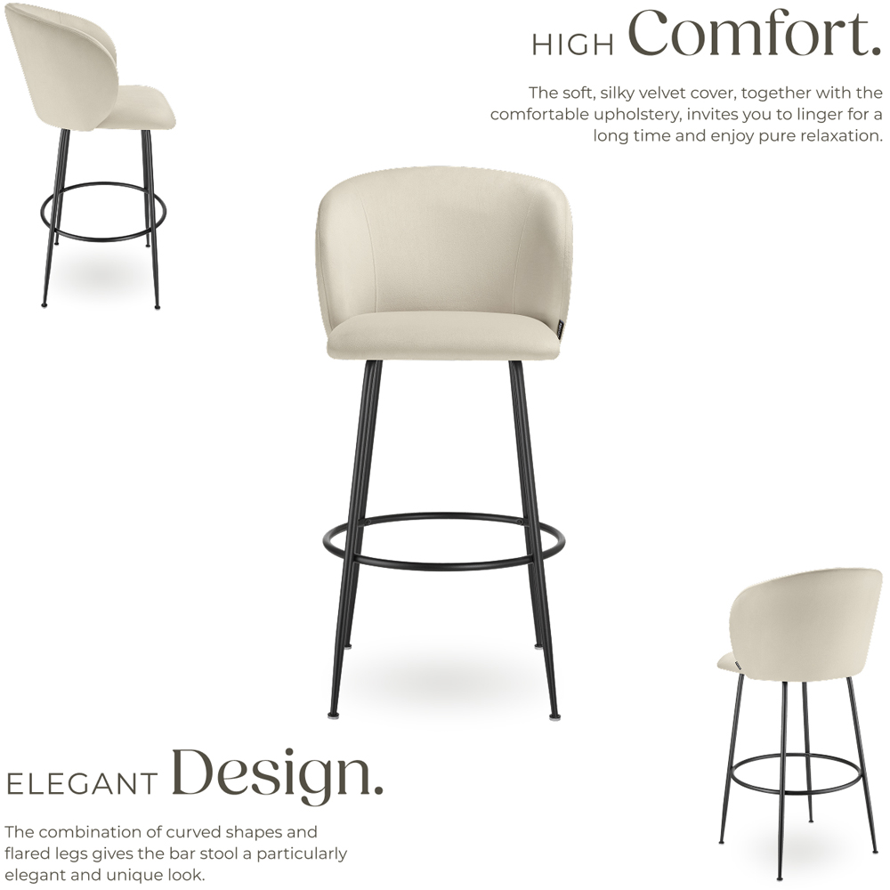 tectake Luana Cream and Black Velvet Look Padded Bar Stool Set of 6 Image 3