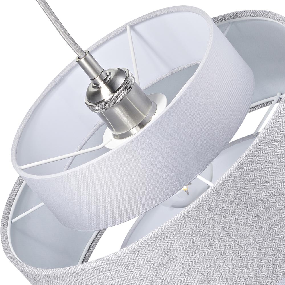 Happy Homewares Herringbone 3 Tier Grey Linen and Cotton Pendant Shade Image 5