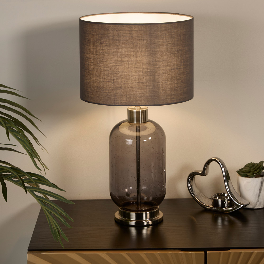 Lighting Collection Kendric Grey Shade Smoke Glass Table Lamp Image 2