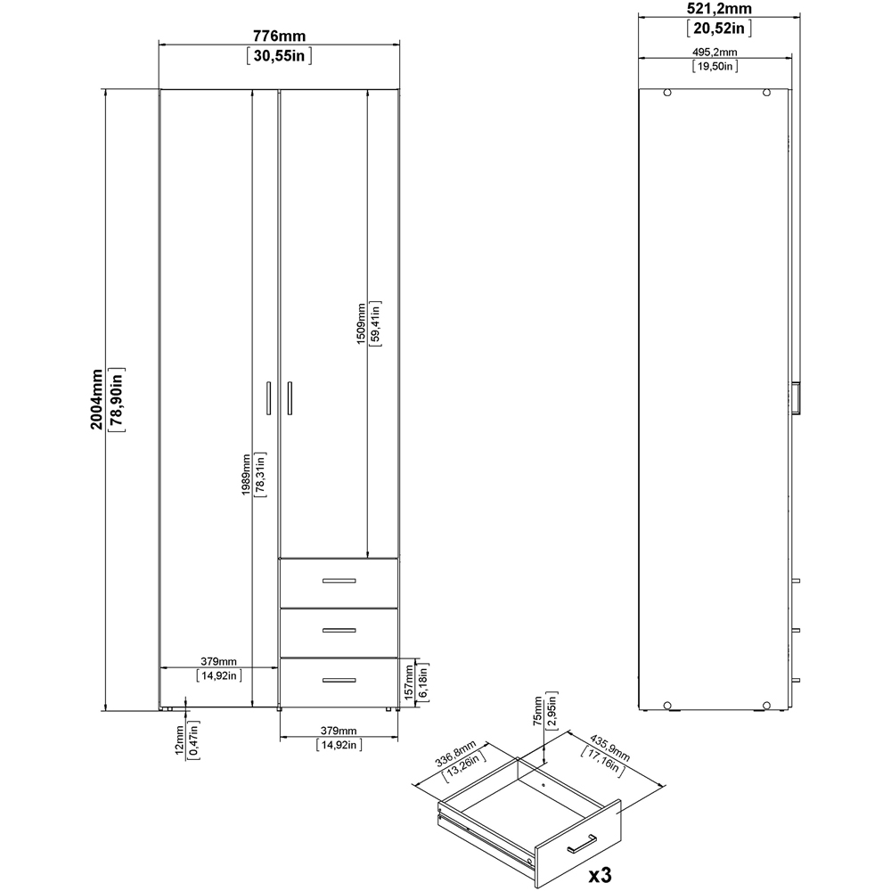 Florence Space 2 Door 3 Drawer Oak Wardrobe Image 6