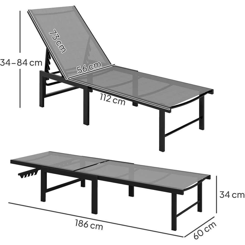 Outsunny Set of 2 Grey 5 Level Adjustable Sun Lounger Image 9