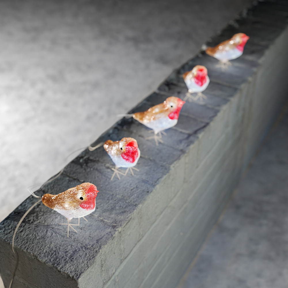 The Christmas Centre 40 Cool White LED Soft Acrylic Light-Up Robin 5 Piece Image 3