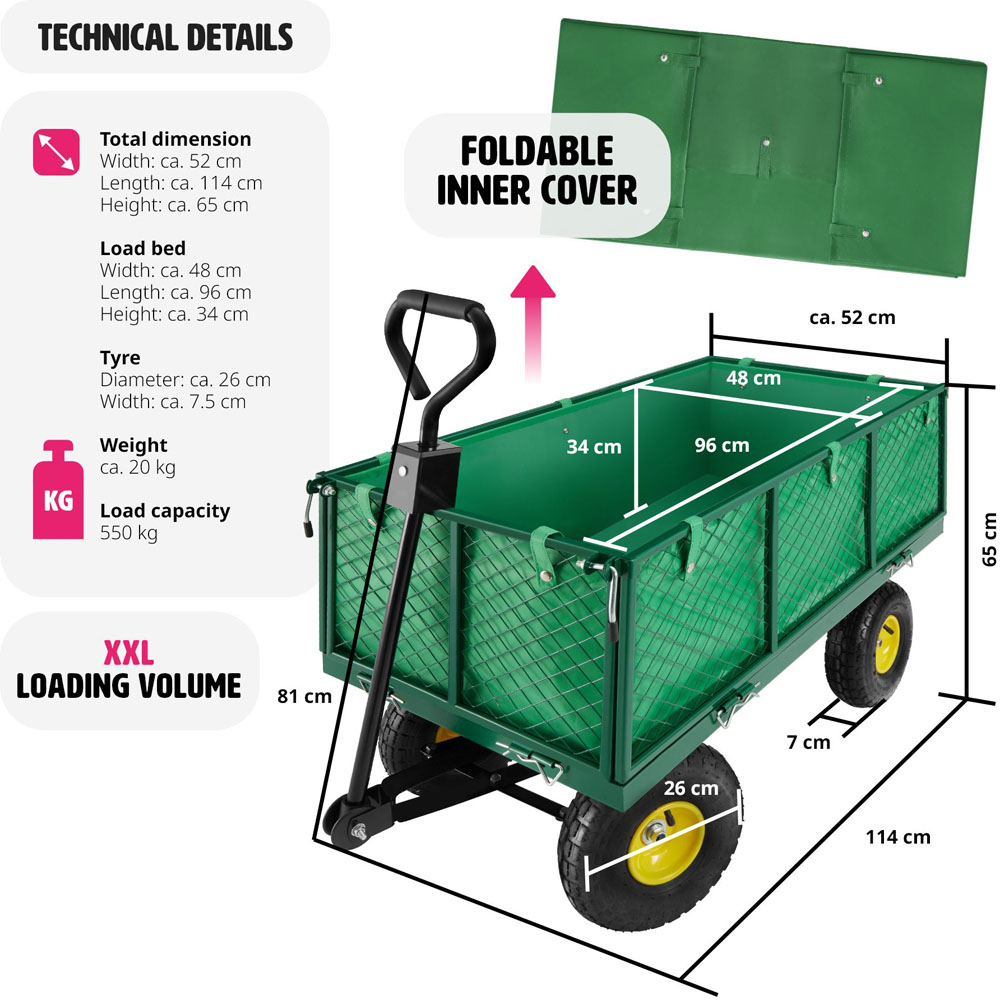 tectake Green Garden Trolley with Foldable Side Walls and Padded Handle 550kg Image 9