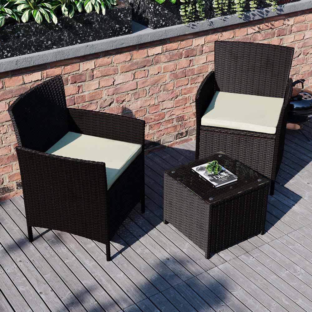 Garden Vida Bali Rattan Effect 2 Seater Bistro Set Brown Image 3