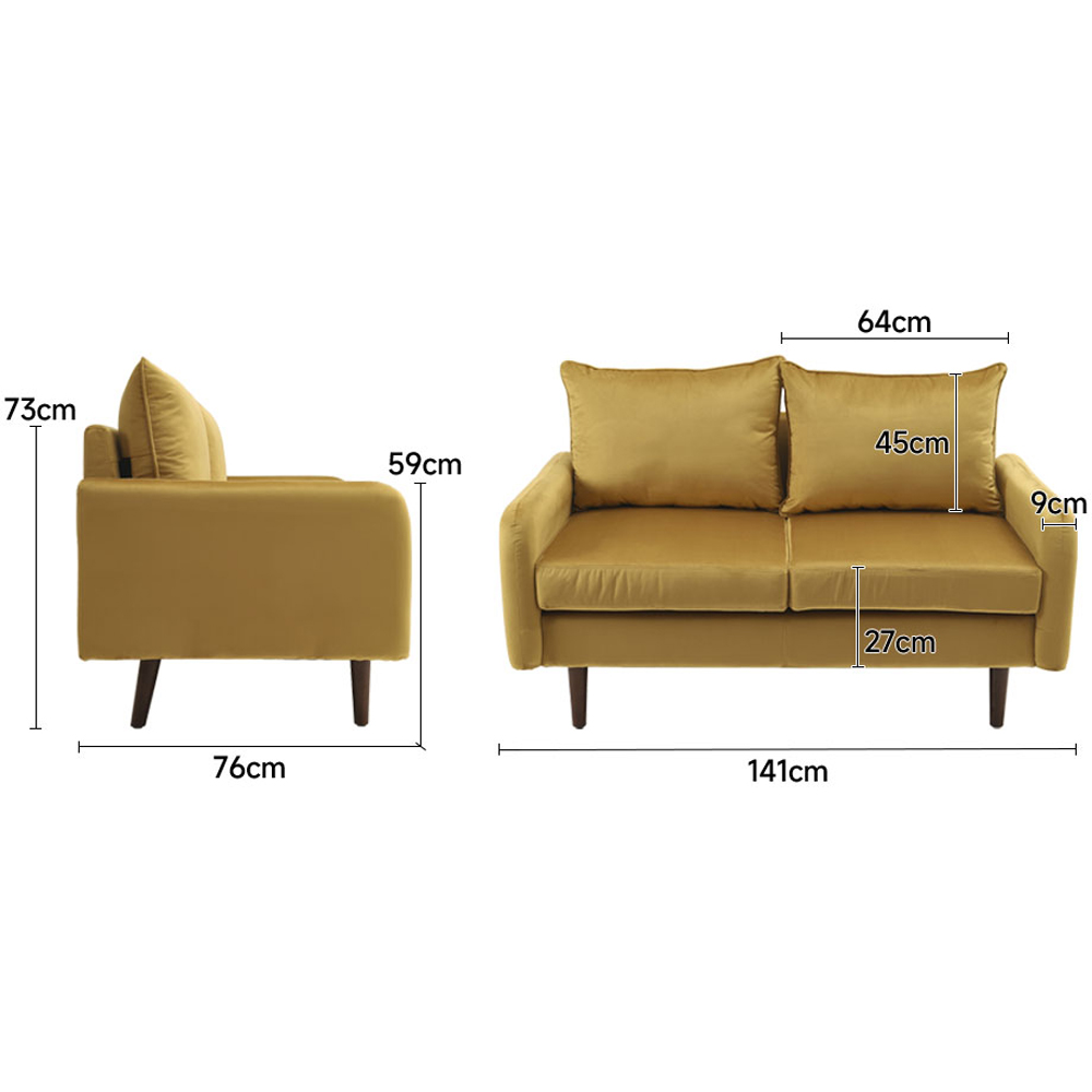 Living and Home 2 Seater Golden Velvet Upholstered Sofa Image 9