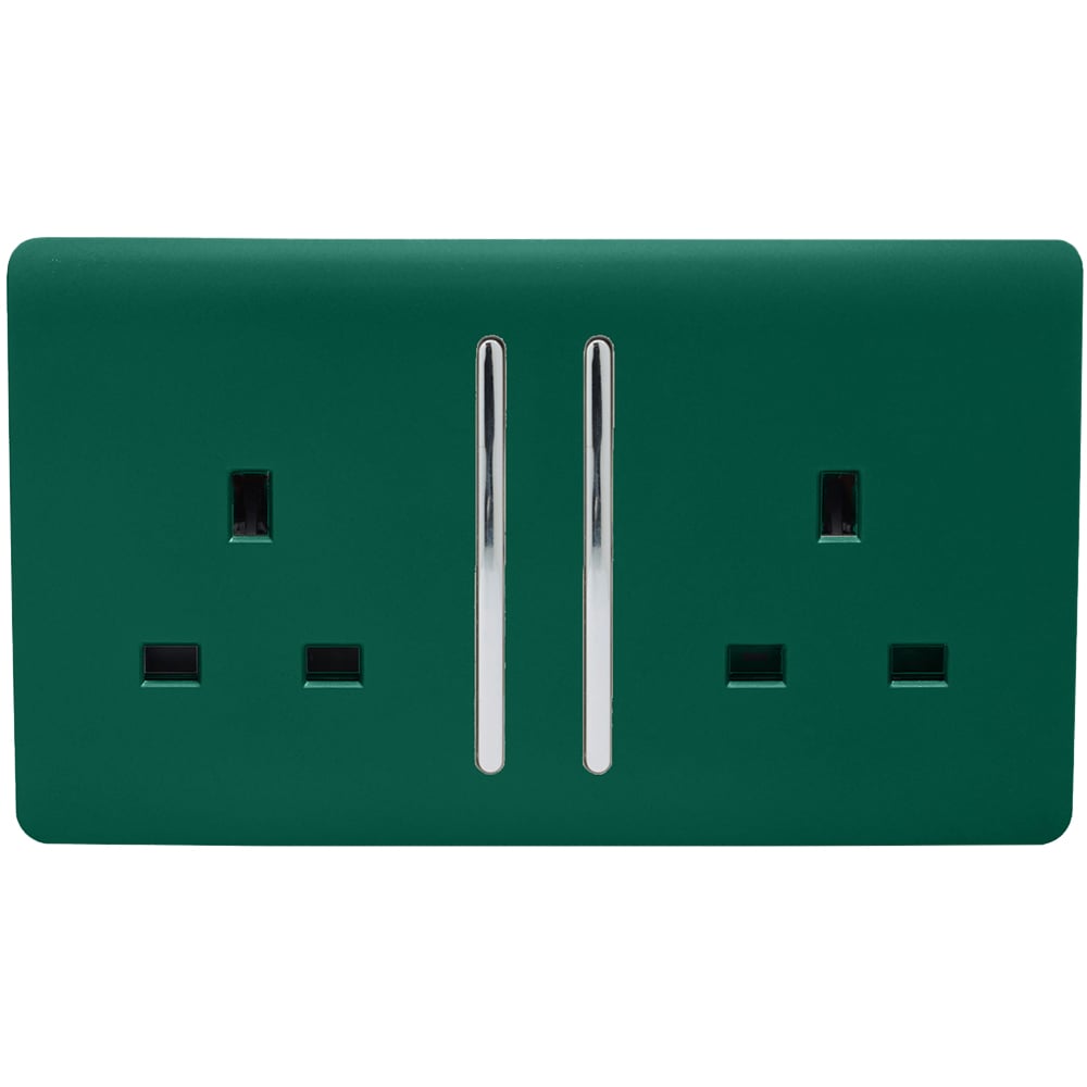 Trendi Switch 2 Gang 13amp Dark Forest Green Long Switched Plug Socket Image 1