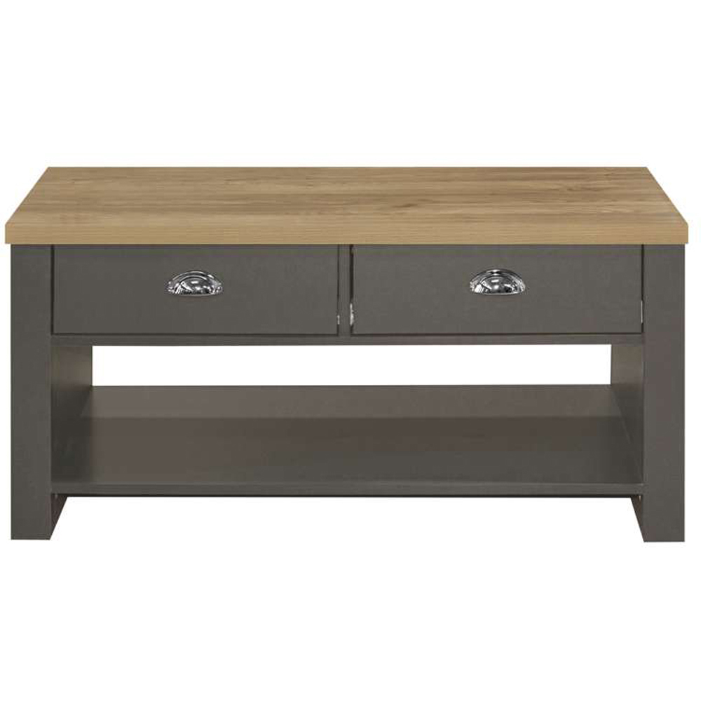 Birlea Highgate 2 Drawer Single Shelf Dark Grey and Oak Coffee Table Image 3