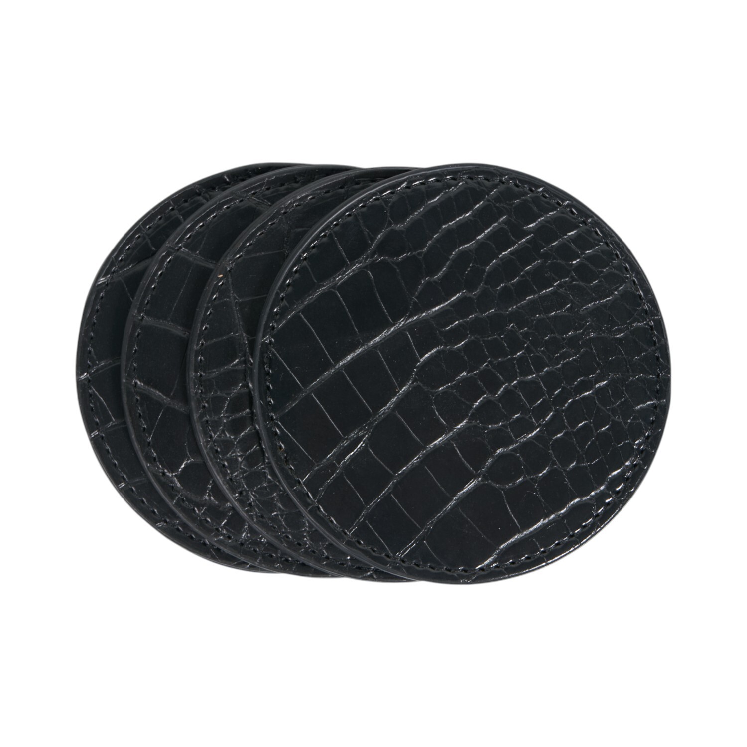 Set of 4 Faux Croc Leather Coasters Black Image 2
