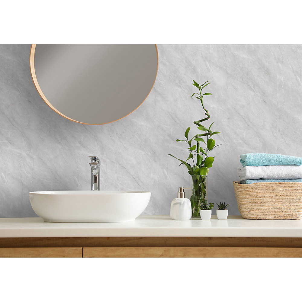 Proclad Aquabord Light Grey Marble Matt Tongue and Groove Shower Panel with Edge Trim and Adhesive Image 2