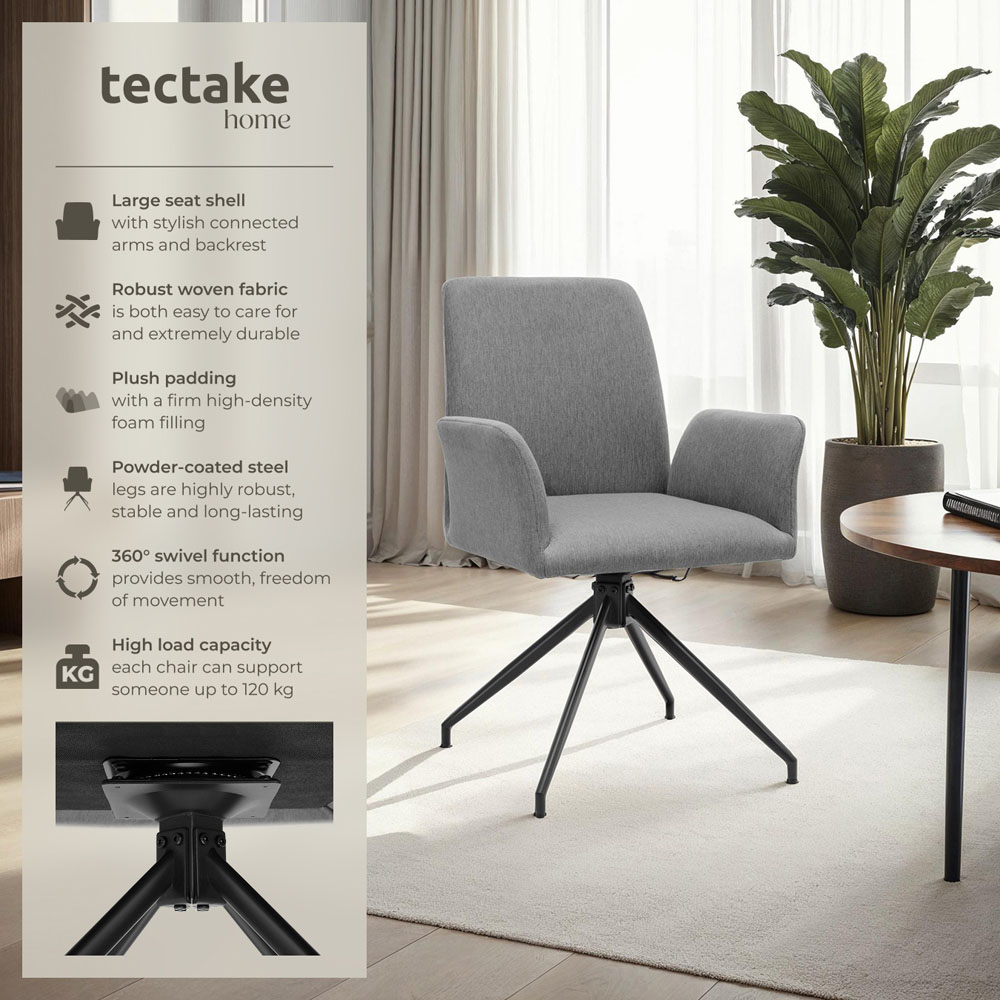 tectake Daya Set of 2 Anthracite Upholstered Swivel Chair Image 3