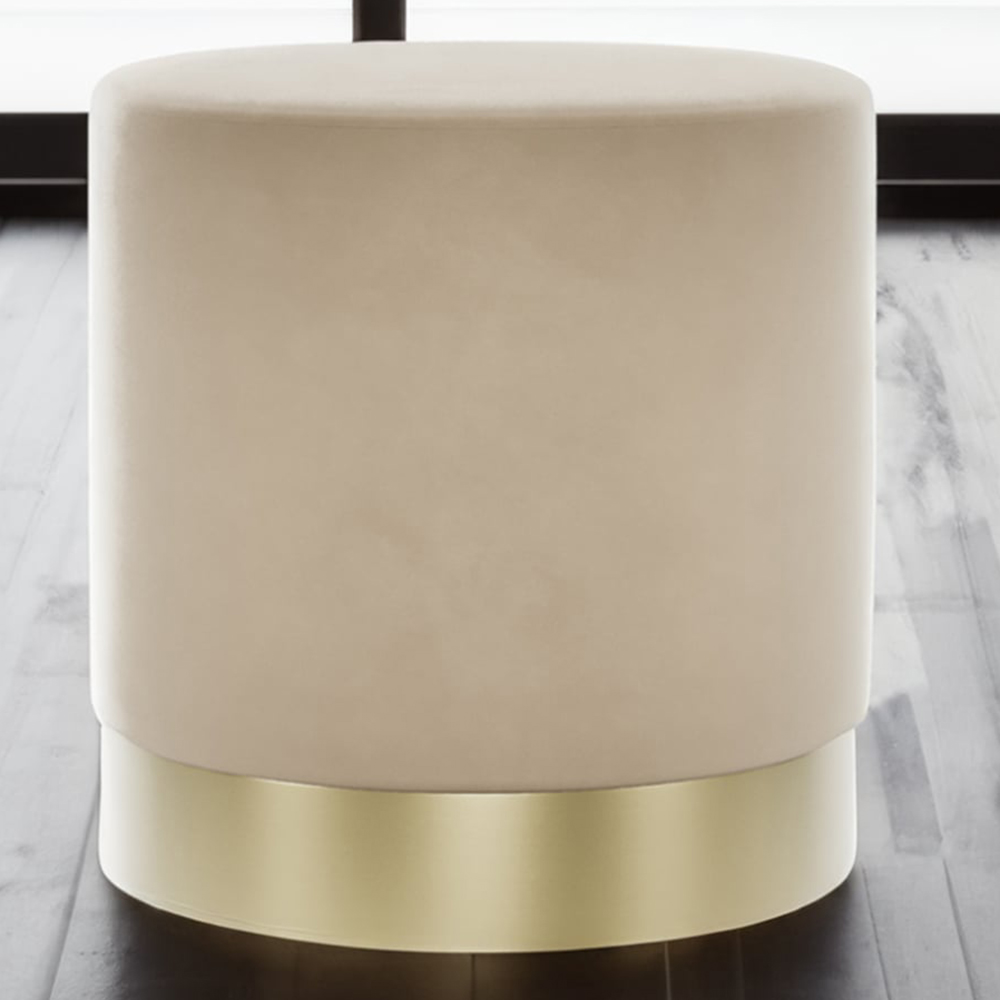 Lara Beige Velvet and Brushed Gold Small Pouffe Image 1