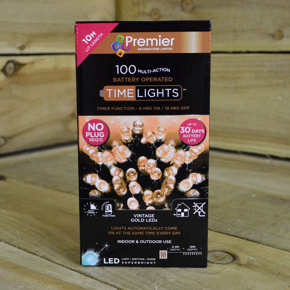 Premier TimeLights 100 Vintage Gold LED Multi-Function Christmas String Light 10m Image 9