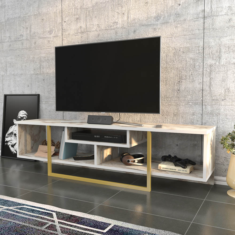Decorotika Asal 3 Shelf Ephesus and Gold Modern TV Unit Image 5
