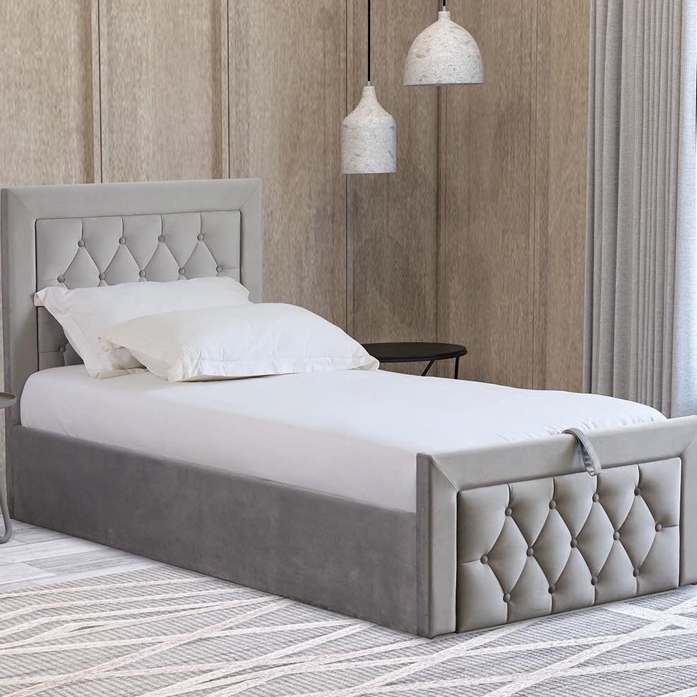 Mia Single Grey Ottoman Bed Image 1