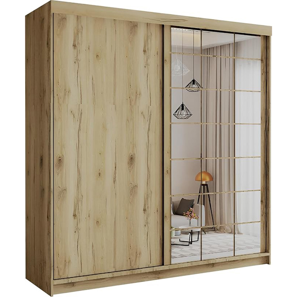 Sliding Wardrobes 4U 2 Sliding Door Oak Modern Central Grid Mirrored Wardrobe Image 2