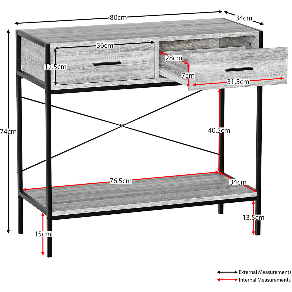 VIDA DESIGNS Brooklyn 2 Drawer Grey Industrial Console Table Image 7