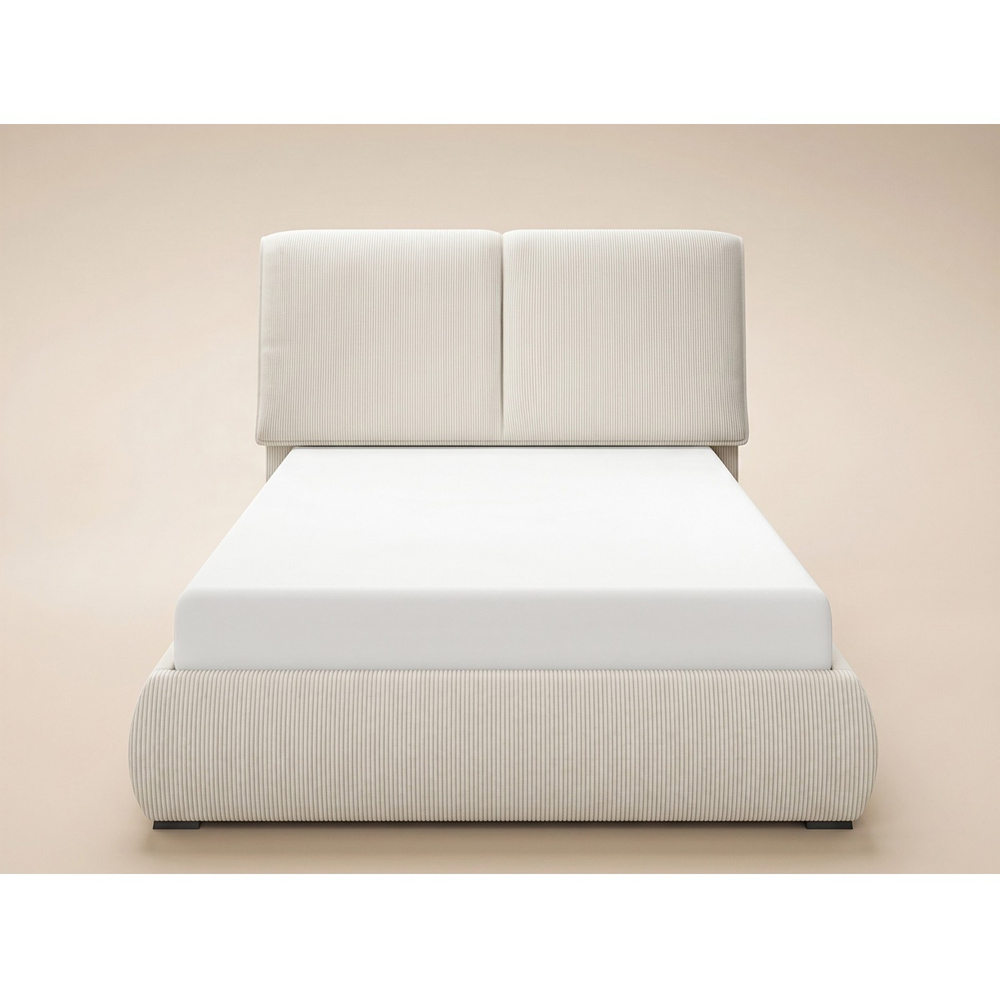 SOLACE+CO Lydia Beige Double Cord Ottoman Bed with Plush Padded Headboard Image 3