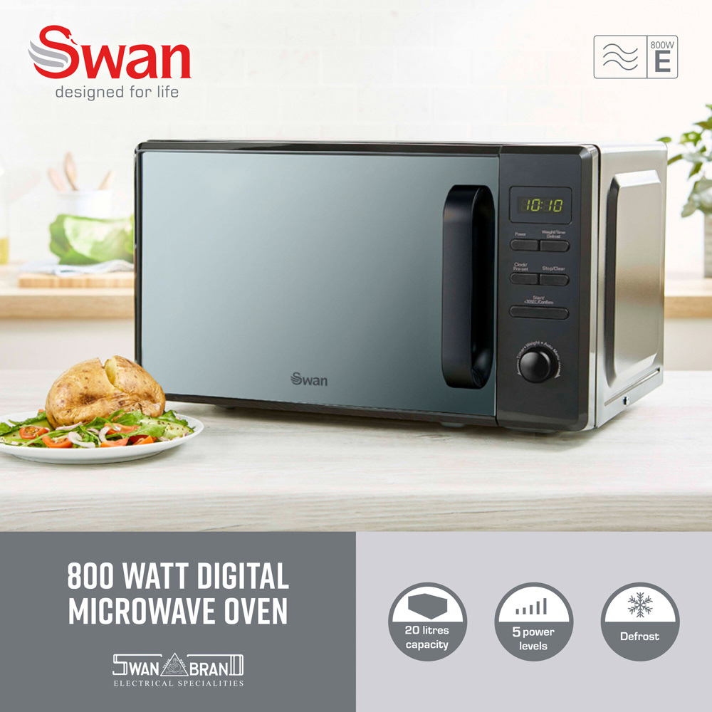 Swan SM4421BLK 20L Black Digital Microwave with 5 Power Levels and Defrost Function 800W Image 2