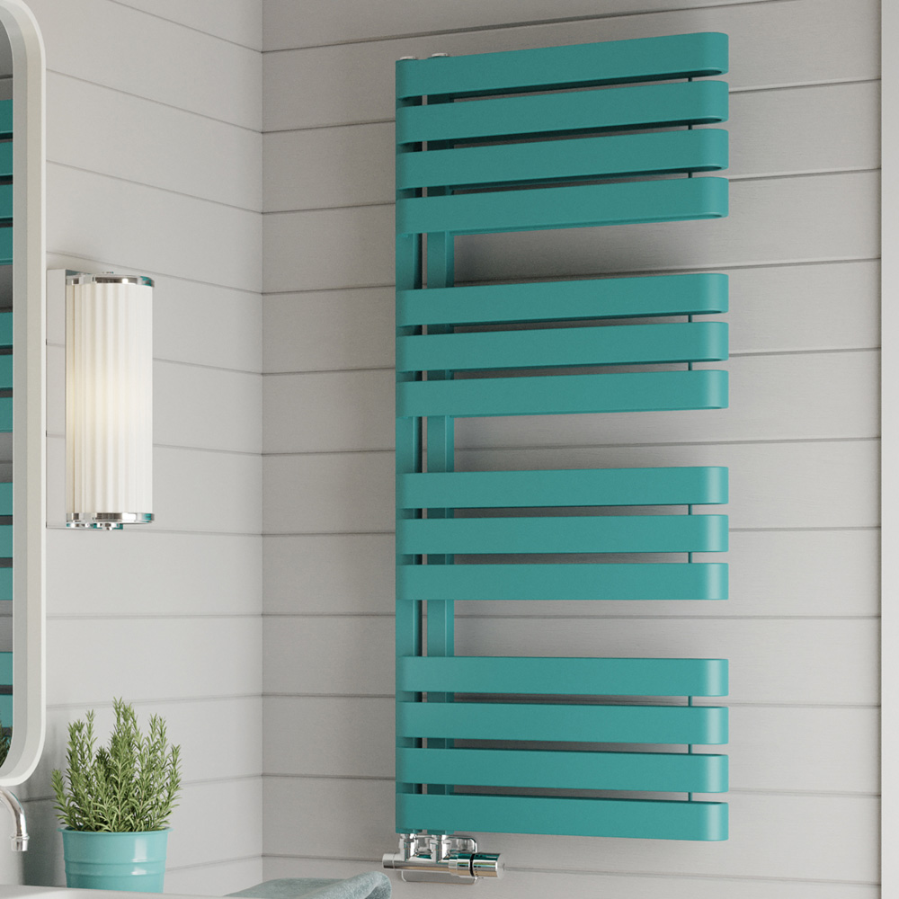Terma Warp S Matt Teal Heated Towel Rail 2605 BTU 1110 x 500mm Image 2