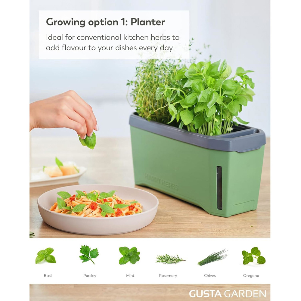 Gusta Garden Harry Herbs 4-in-1 Dark Green Herb Pot with Cover Image 3