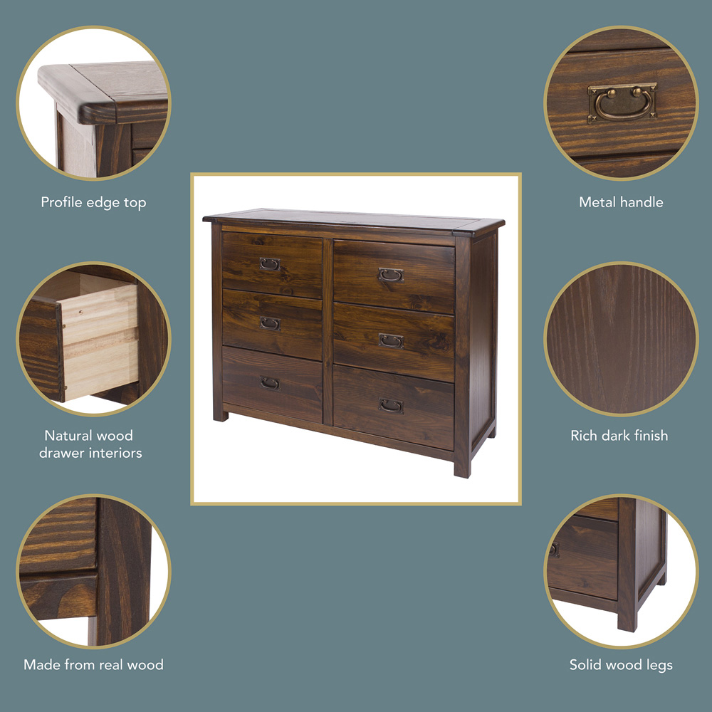 Core Products Boston 6 Drawer Wide Chest of Drawers Image 7