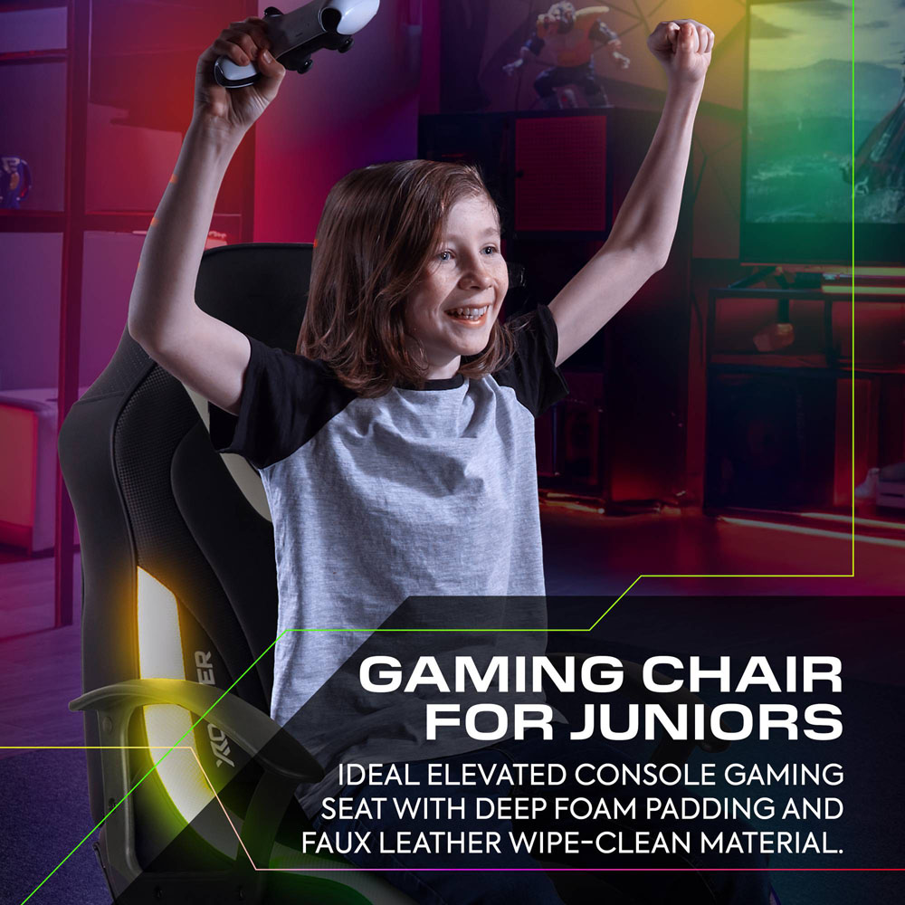 X Rocker Fury Black and White RGB LED Stereo Audio Pedestal Gaming Chair with Neo Motion App Control Image 6