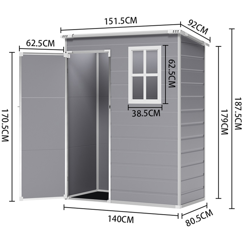Living and Home 5 x 3ft Grey Waterproof Outdoor Storage Shed Image 8