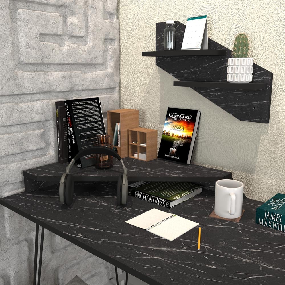 Decorotika Desalvo Single Shelf Black Marble Effect Computer Desk Image 3