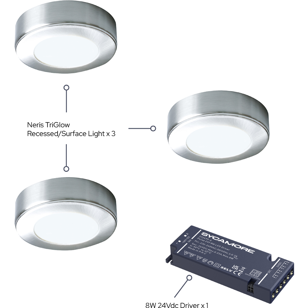 Sorrelis Neris TriGlow Aluminium Round 3 Cabinet Light Kit Image 3