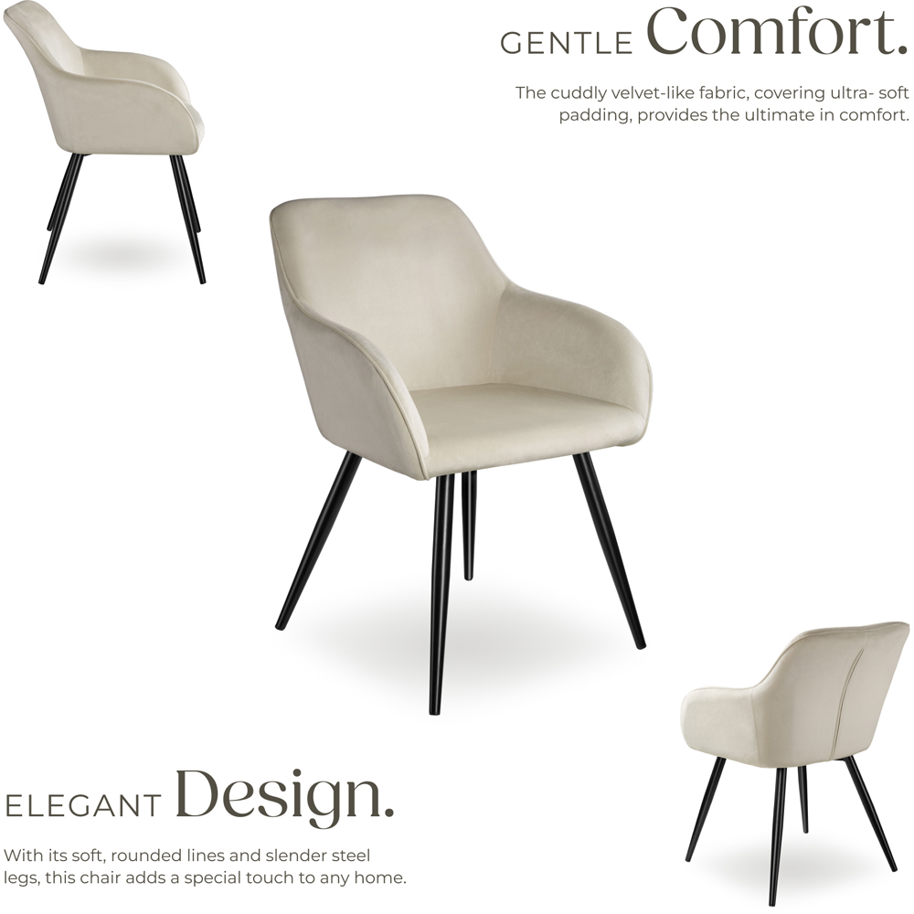tectake Marilyn Set of 4 Cream and Black Velvet Look Padded Dining Chairs Image 3