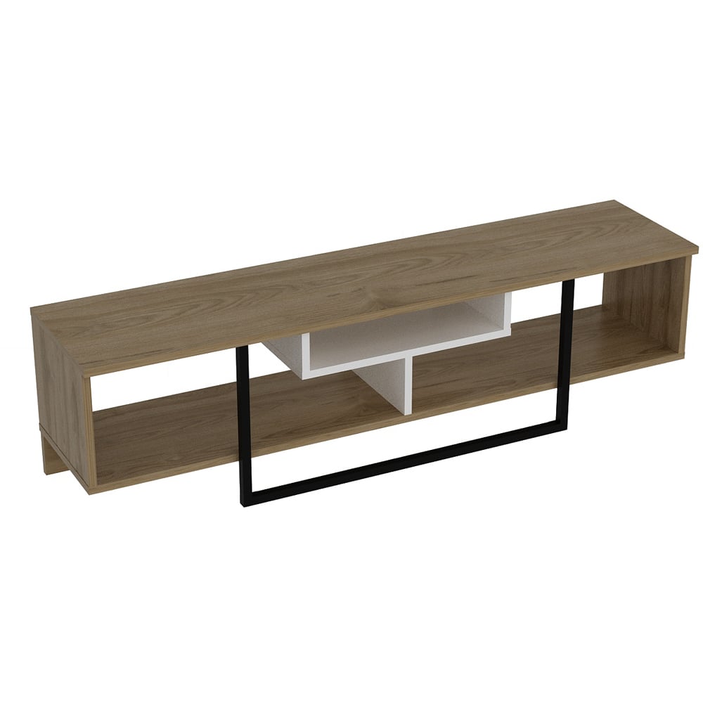 Decorotika Asal 3 Shelf Oak and White Black Modern TV Unit Image 2