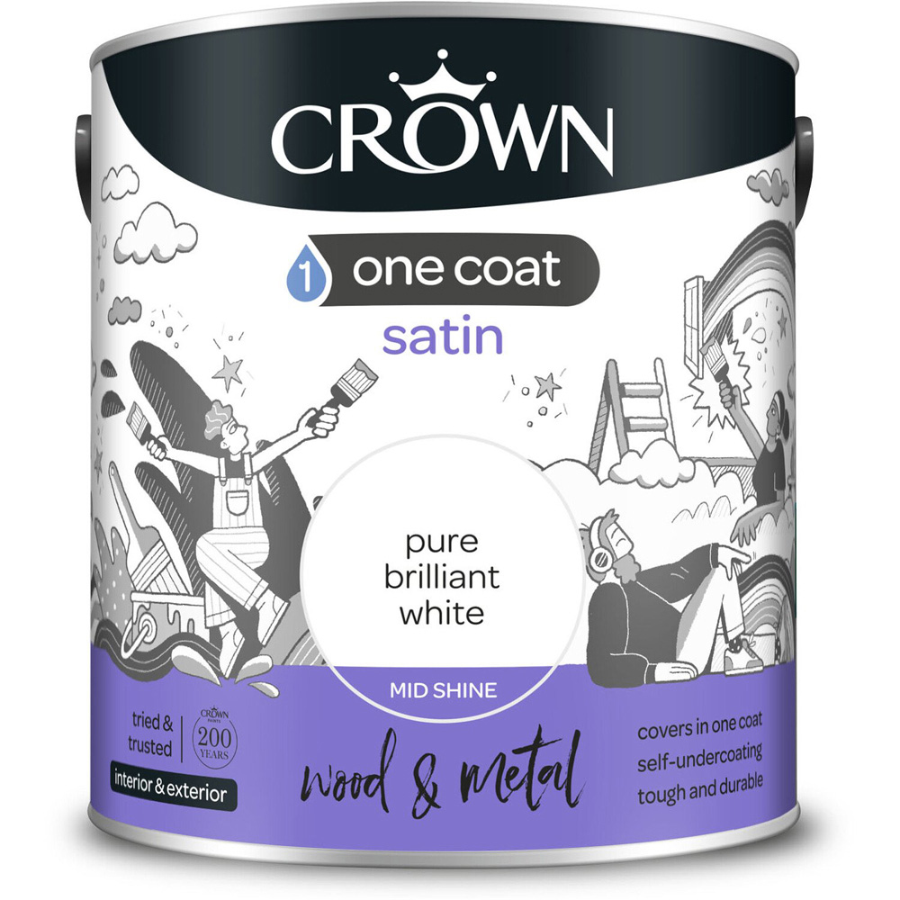 Crown Wood and Metal One Coat Satin Pure Brilliant White 2.5L Image 2