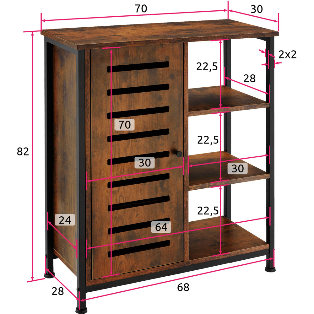 tectake Runcorn Single Door 3 Shelf Dark Rustic Wooden Sideboard Image 9