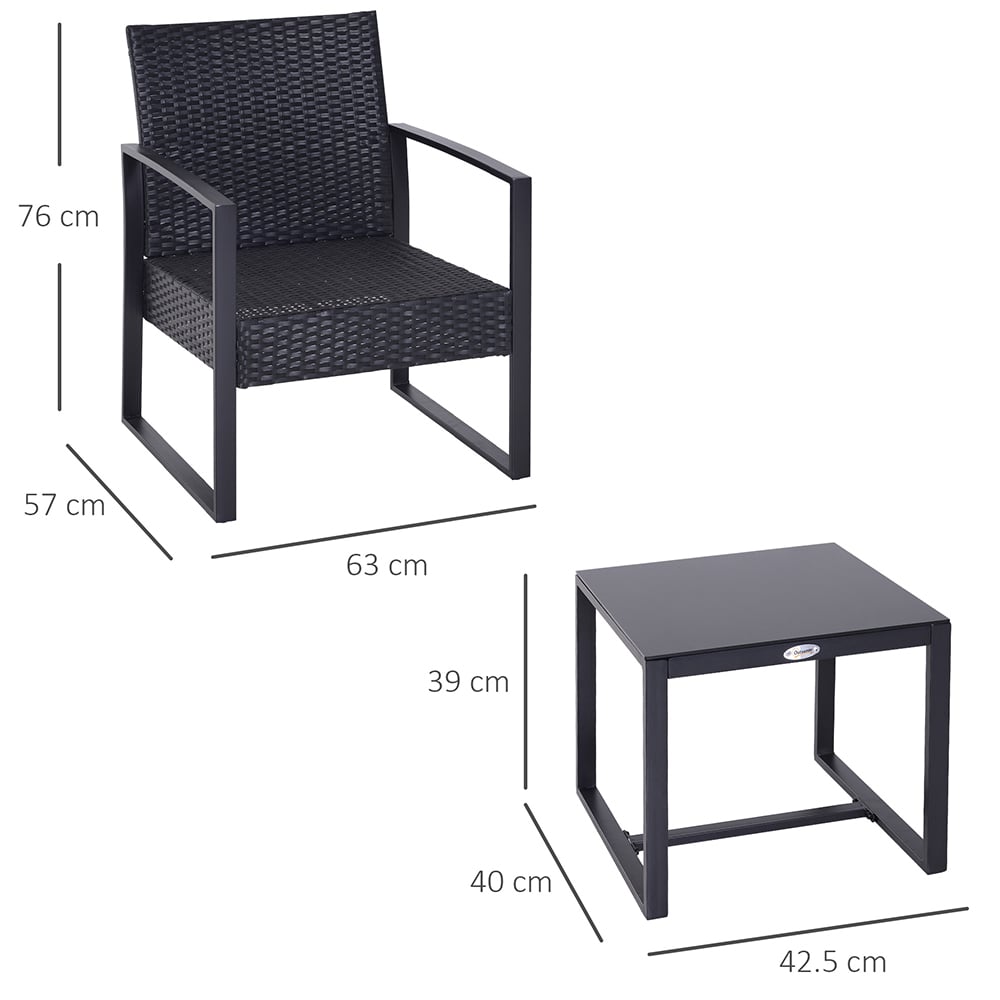 Outsunny Rattan 3 PCs Bistro Set Black Image 4
