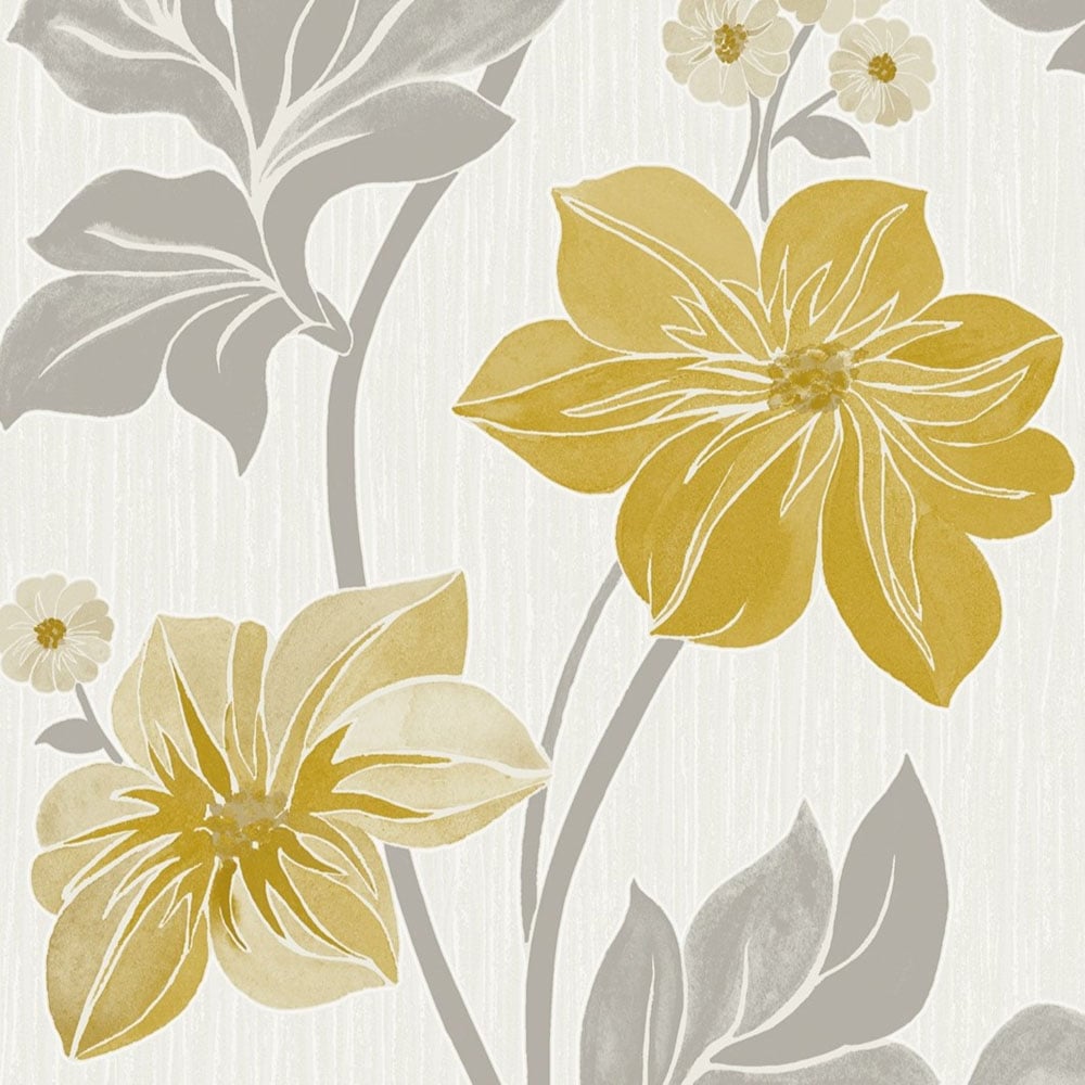 Grandeco Clametis Floral Trail Yellow Vinyl Wallpaper Image 3