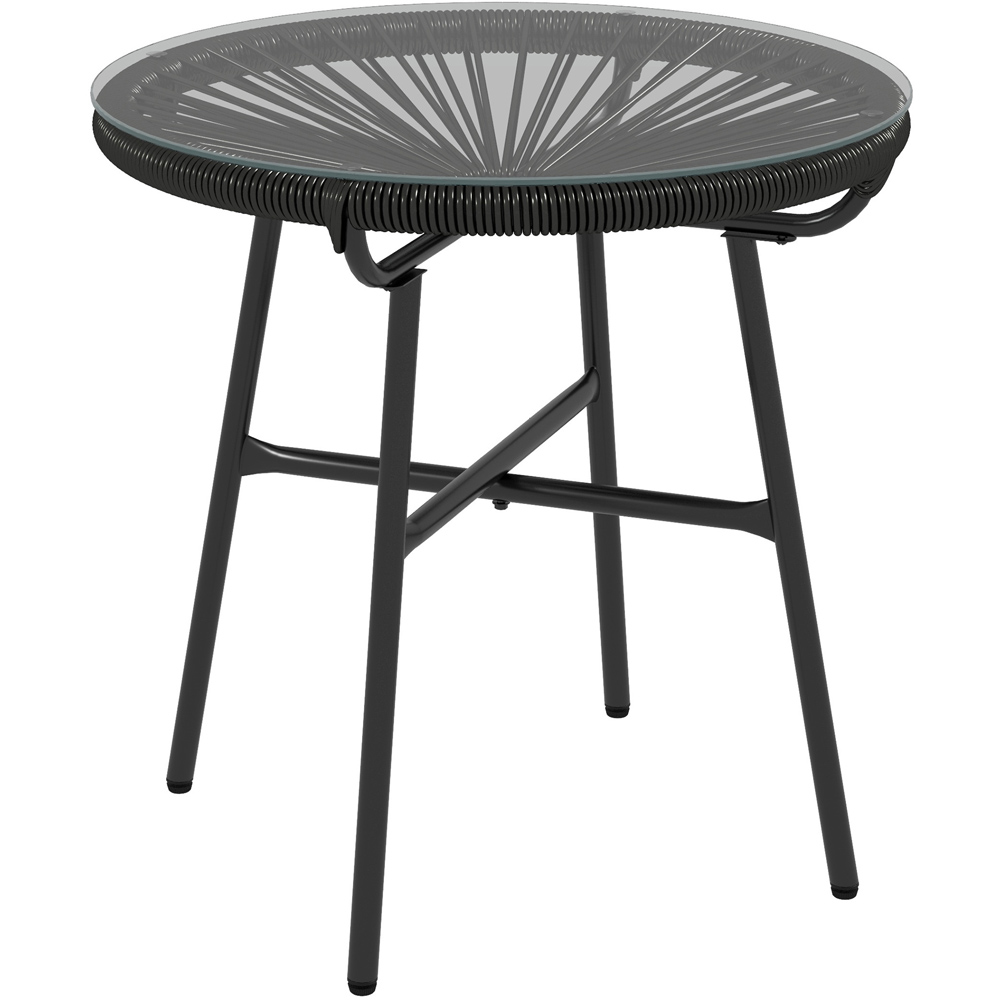 Outsunny Black Rattan Tempered Glass Side Table Image 2