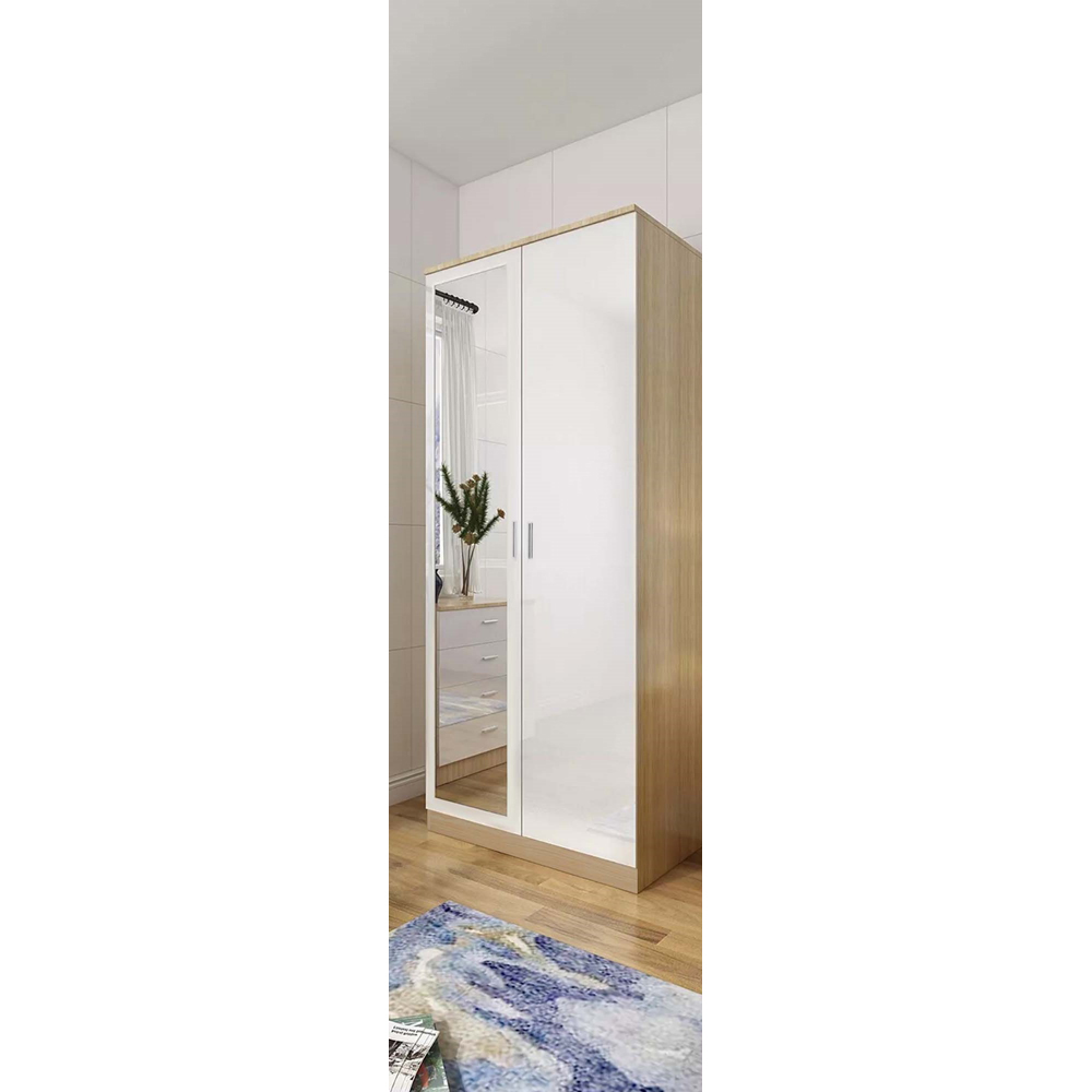 Brooklyn 2 Door Oak and Cream High Gloss Mirrored Wardrobe Image 5