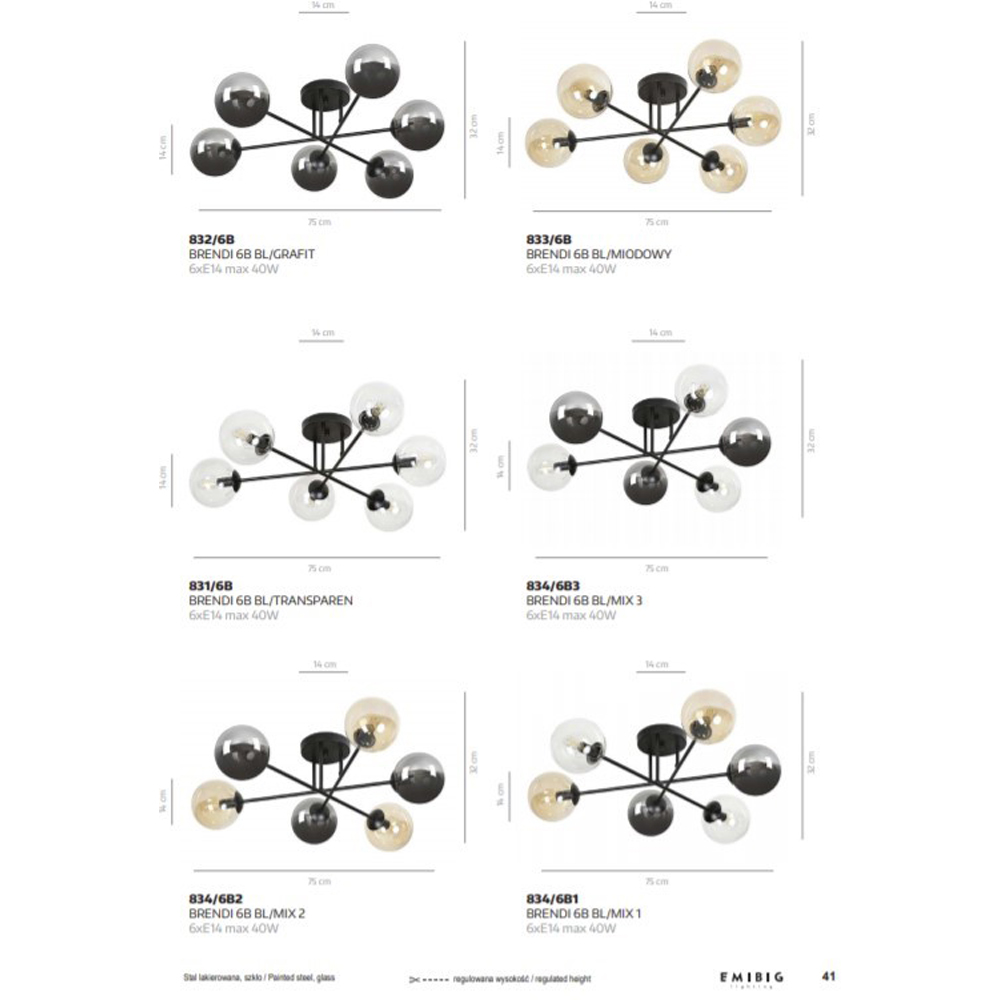 Emibig Brendi 6 Light Amber Shade Black E14 Ceiling Light Image 8