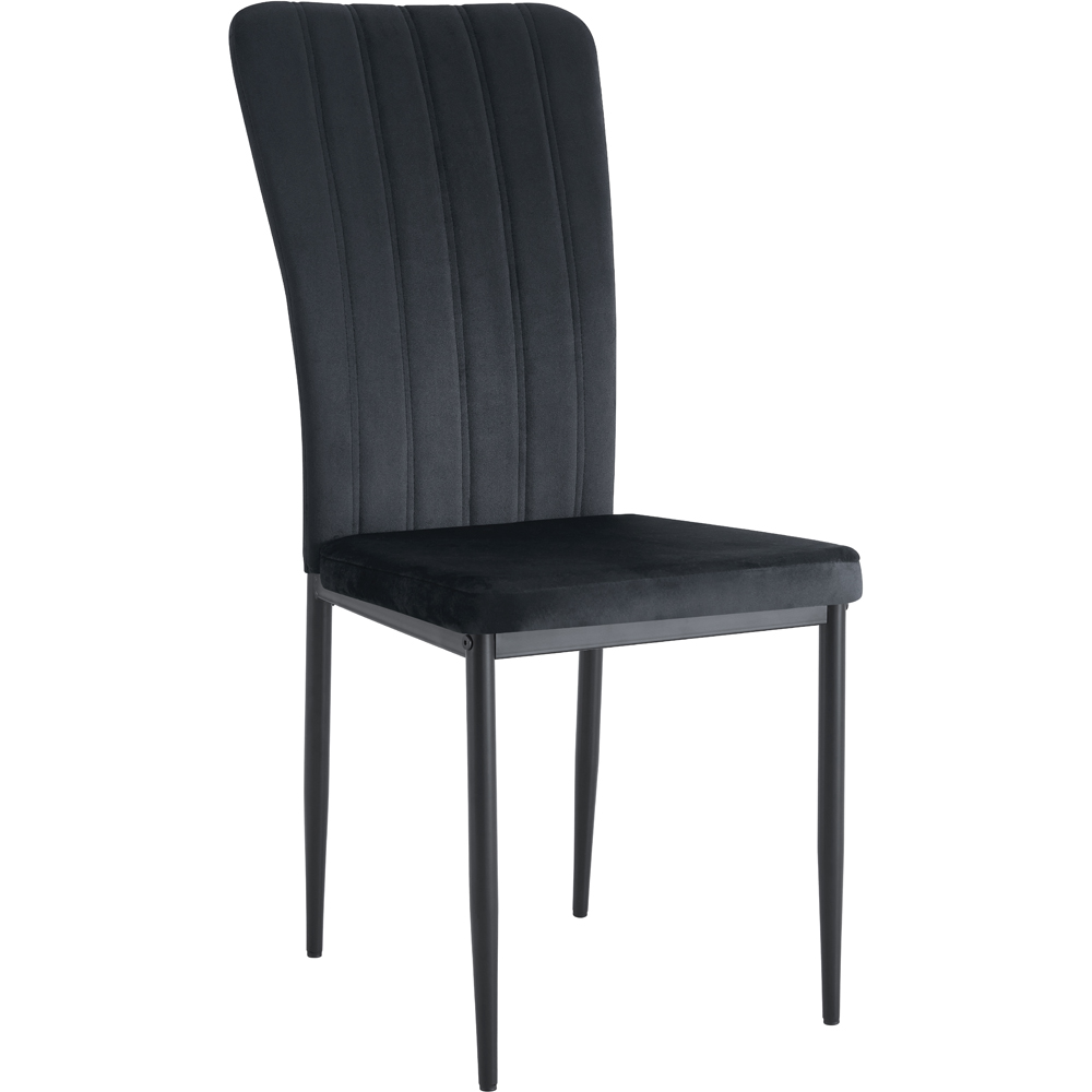 Elle Set of 2 Black Velvet Effect Plush Padded Upholstered Dining Chair Image 2