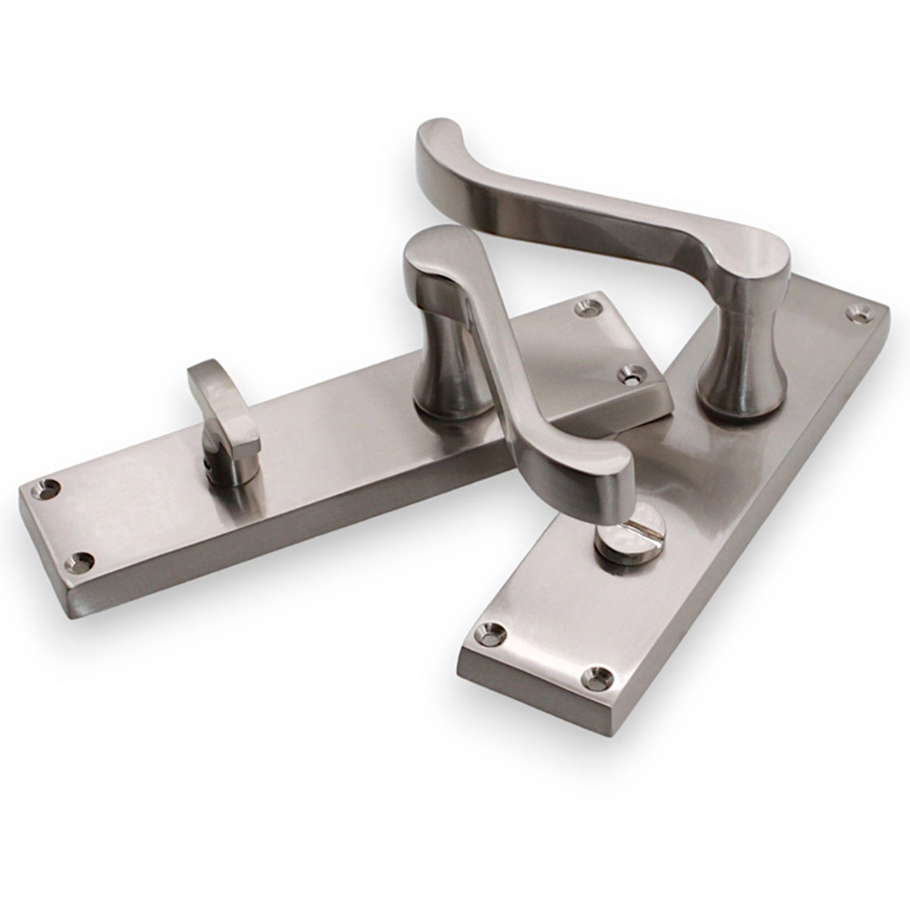 Spira Brass Victorian Satin Nickel Scroll Bathroom Lever Door Handle 2 Pack Image 3