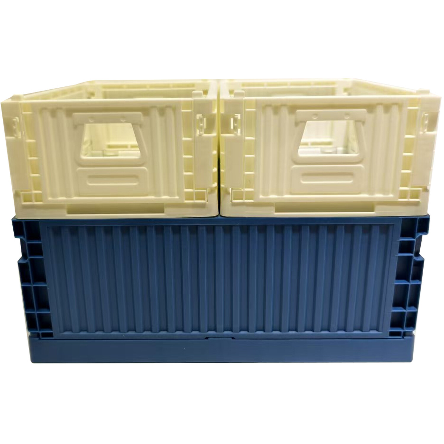 Pack of 3 My Home Ribbed Folding Crates Blue and White Image 2