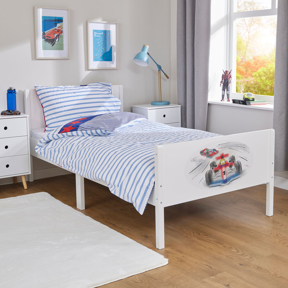 Liberty House Toys Single White Racing Cars Kids Bed Image 8