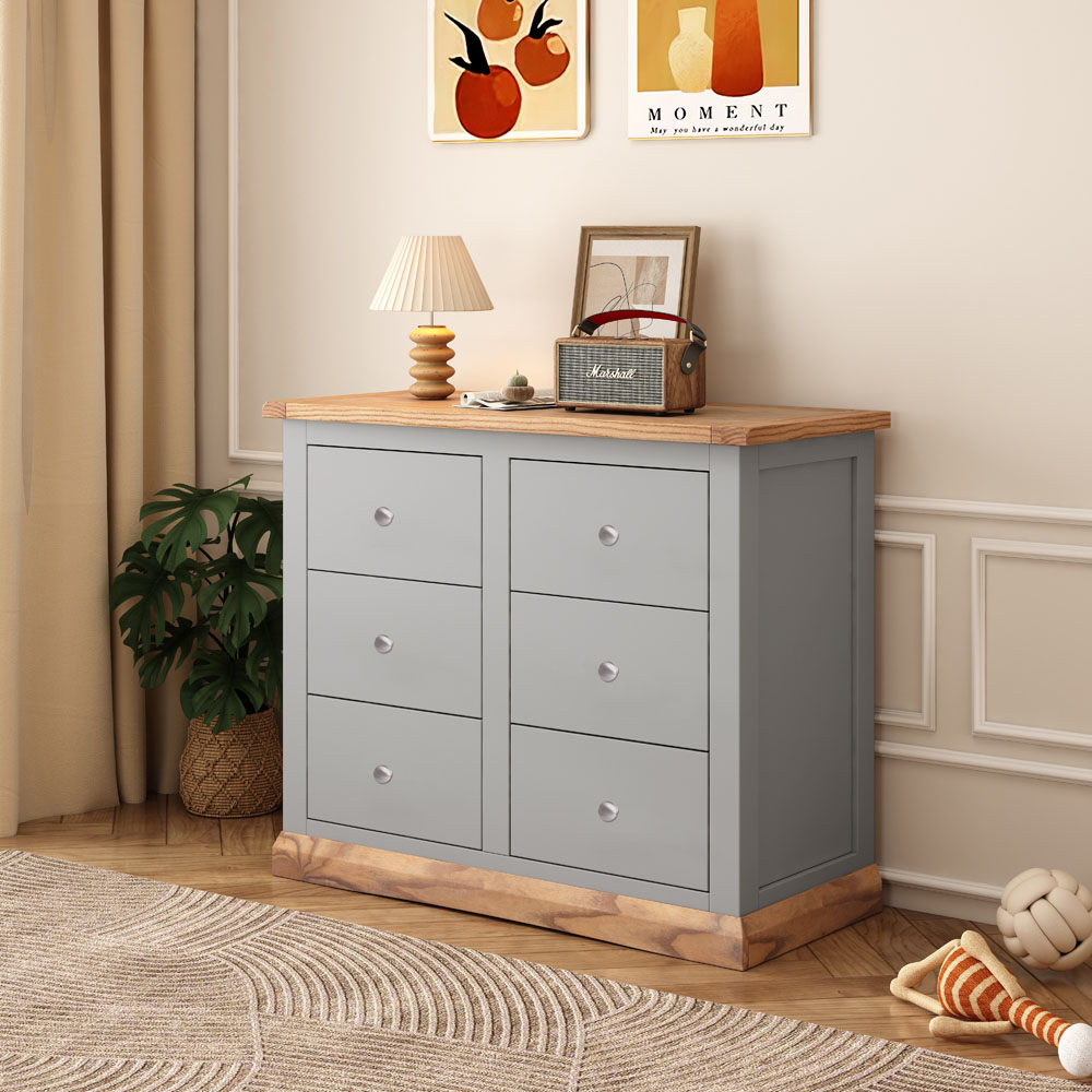 Cabinet Bits Biccari 6 Drawer Grey Chrome Knob Chest of Drawers Image 8