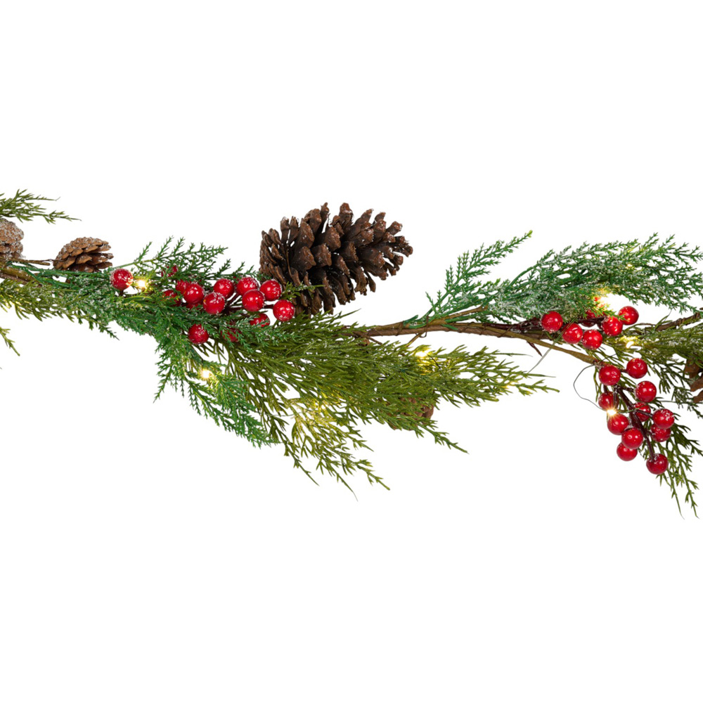 LED Frosted Red Berry Pinecone Garland Image 4