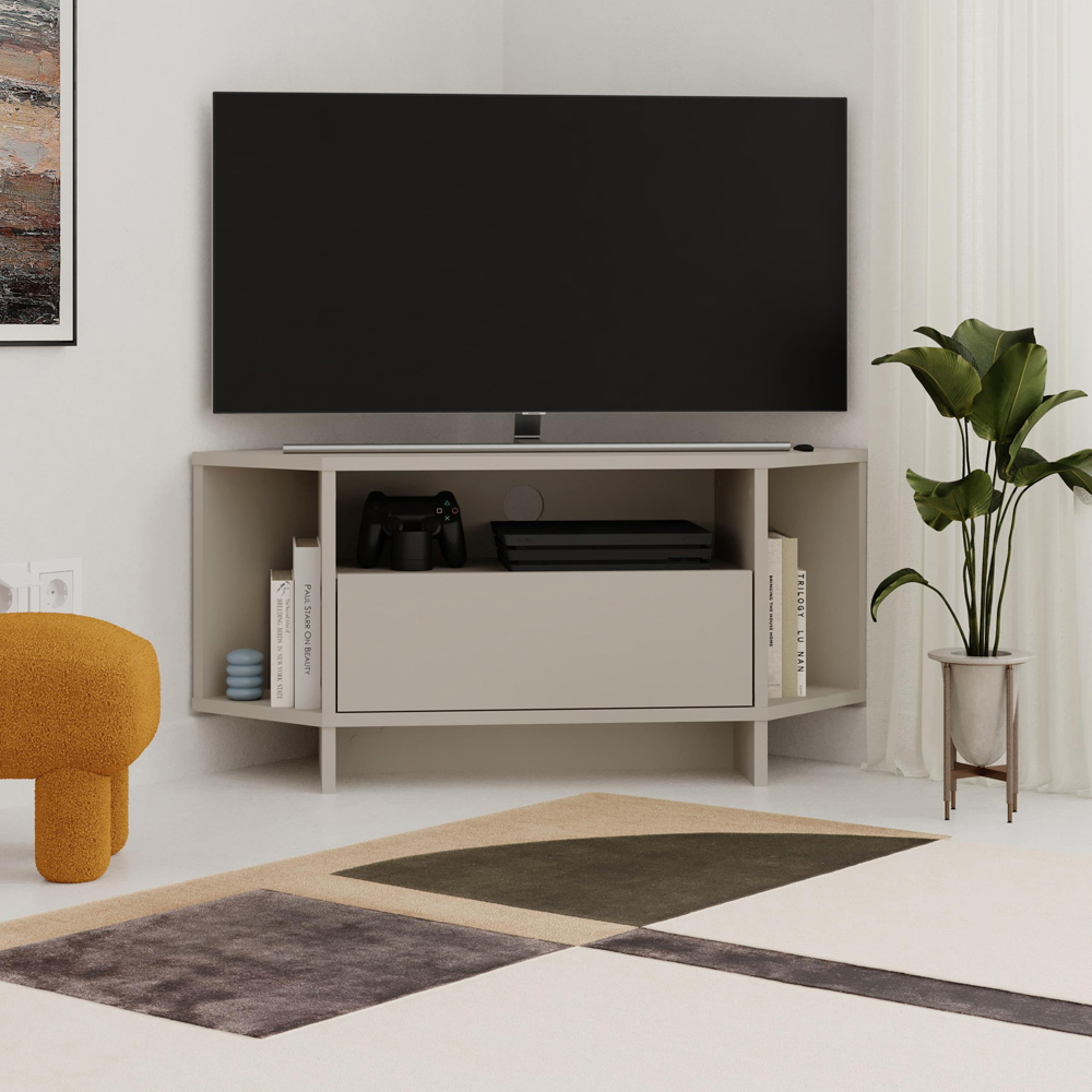 Decortie Viva Single Door 3 Shelf Sandstone Corner TV Stand Image 4