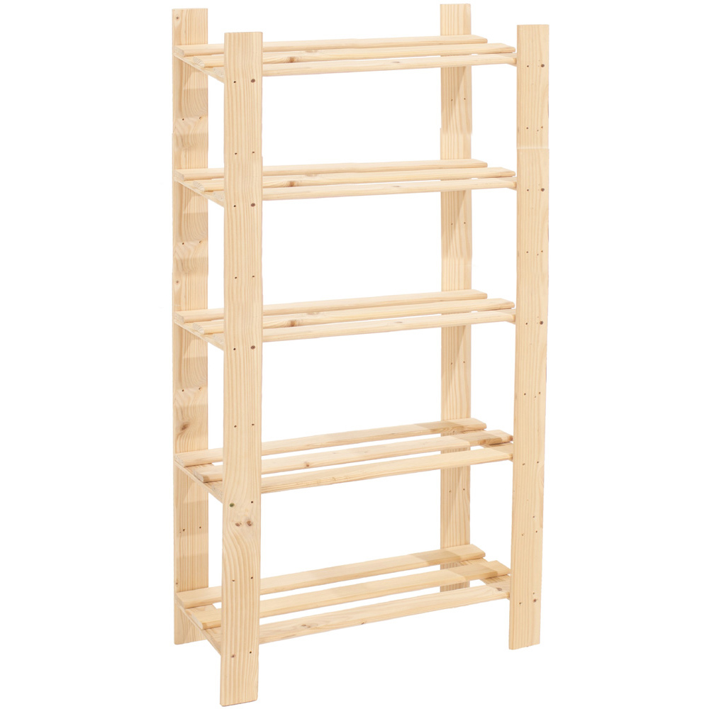 Leighton 5 Shelf Natural Wood Narrow Slatted Storage Unit Image 2