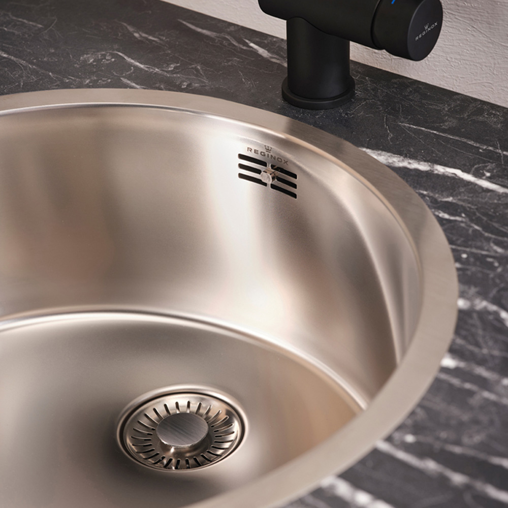 Reginox New York Silver Single Round Bowl Sink 463 x 180mm Image 3