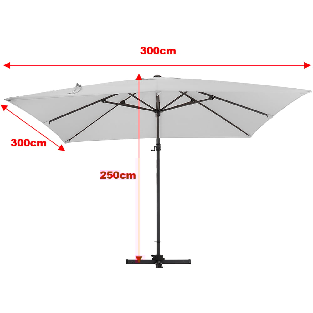 Living and Home Light Grey Square Rotatable Crank Cantilever Parasol with Square HDPE Base 3m Image 8