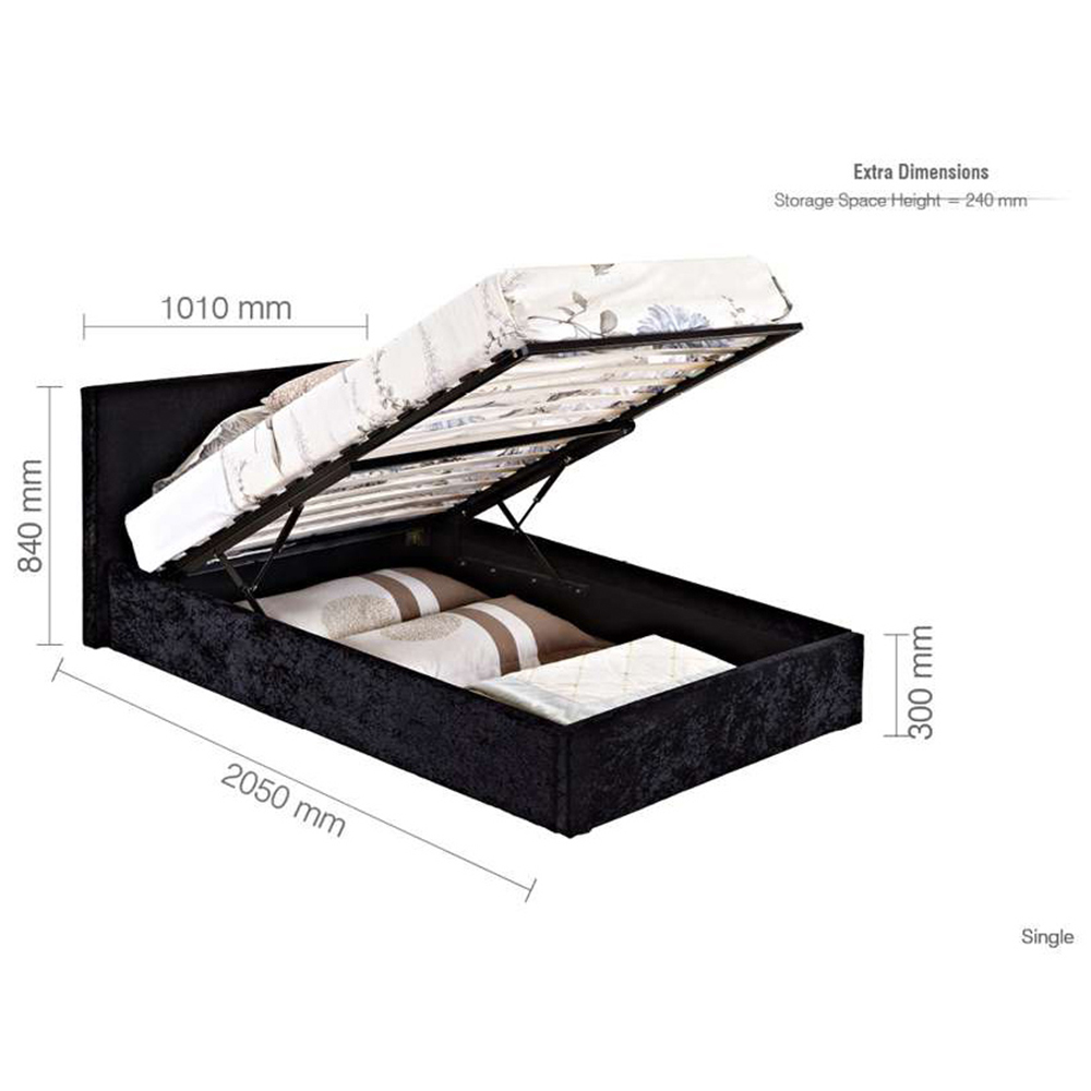 Berlin Single Black Crushed Velvet Ottoman Bed Image 9