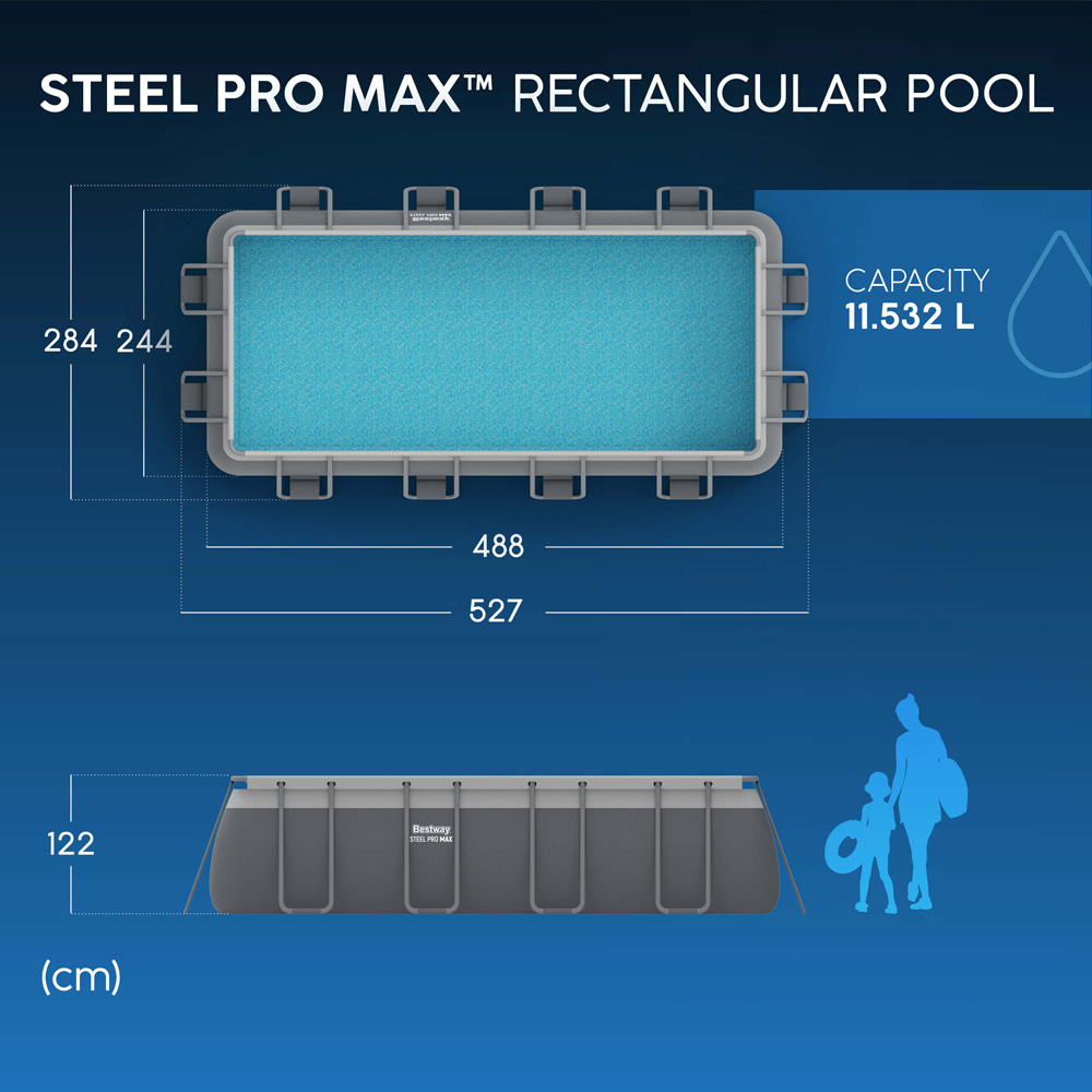 Homebase Rectangular Slabs Bestway Steel Pro Max Rectangular Pool Set 16 x 8ft x 48 inch | Homebase